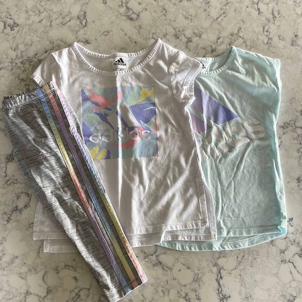 Adidas Girls Bundle Leggings Size 4T and 2 shirts size 5